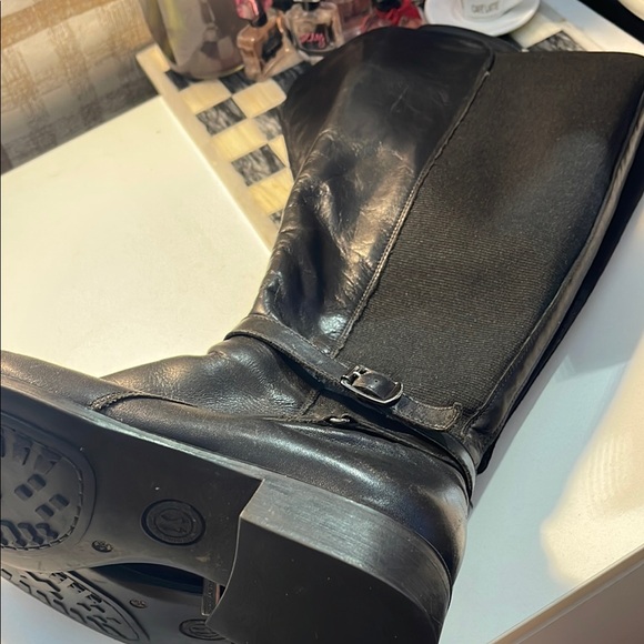 Aquatalia Shoes Black Leather Pull On Zip Knee High Boots - Picture 7 of 13